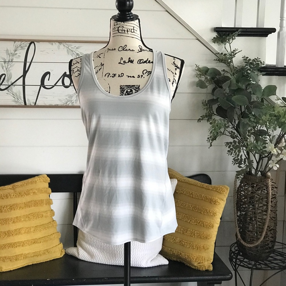 ATHLETA Gray Striped Active Tank Top - Medium